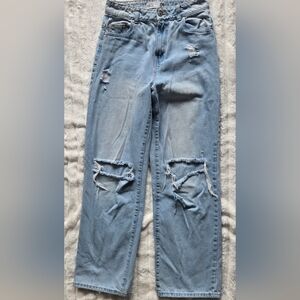 Refuge Wide Leg Jeans Size 5 Light Wash Distressed High Rise Trendy Denim